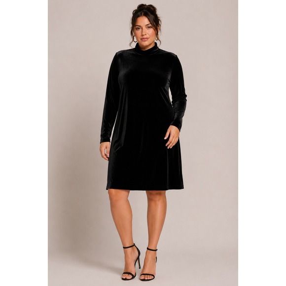 Kristen Jeffries Dresses & Skirts - 90s Minimalist Black Velvet Mock Neck Dress Goth Grunge Large